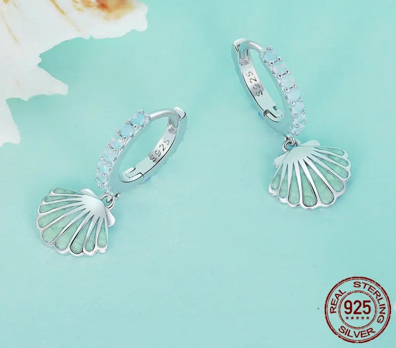 925 Sterling Silver Enamel Sea Shell Ear Buckles - TEA LU SHOP