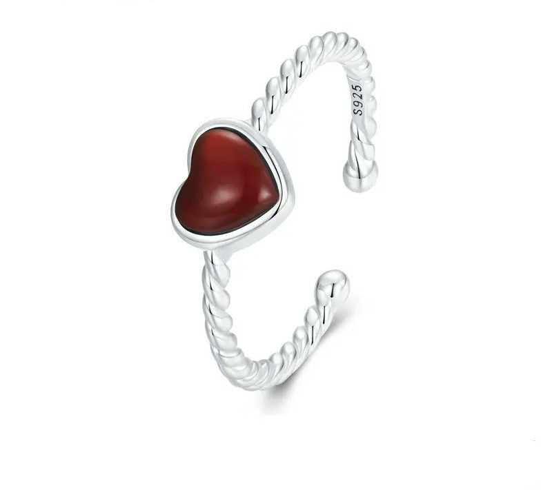 925 Sterling Silver Red Heart Open Ring - Shine Bright Store
