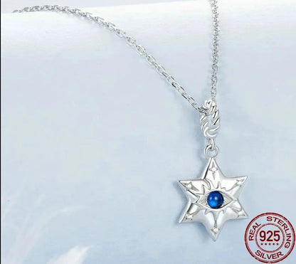 925 Sterling Silver Star of David Evil Eye Necklace