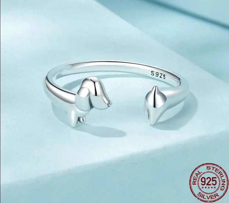 925 Sterling Silver Cute Dachshund Open Rings