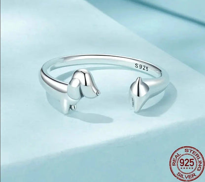 925 Sterling Silver Cute Dachshund Open Rings