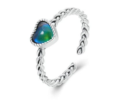 925 Sterling Silver Emotion Stone Heart Adjustable Ring - TEA LU SHOP