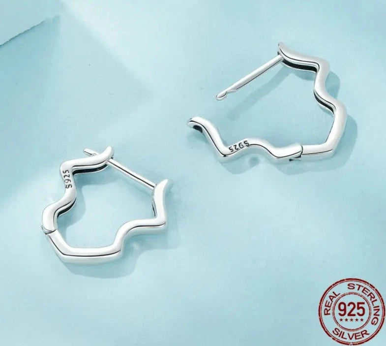925 Sterling Silver Dainty Wave Huggie Hoop Earrings