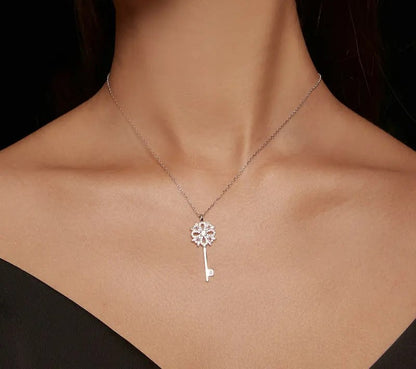 925 Sterling Silver Snowflake Key Necklace - TEA LU SHOP