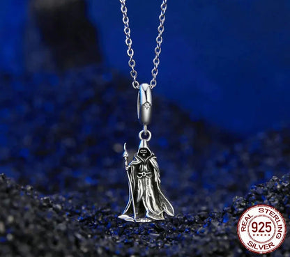 925 Sterling Silver Wand-wielding Grim Reaper Pendant