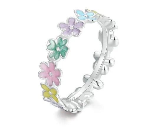 925 Sterling Silver Multi-color Enamel Mini Flower Ring - Shine Bright Store