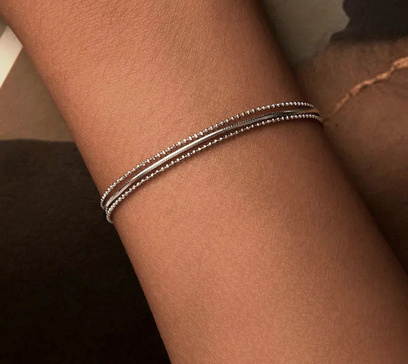 925 Sterling Silver Triple-Layered Adjustable Chain Bracelet - Shine Bright Store