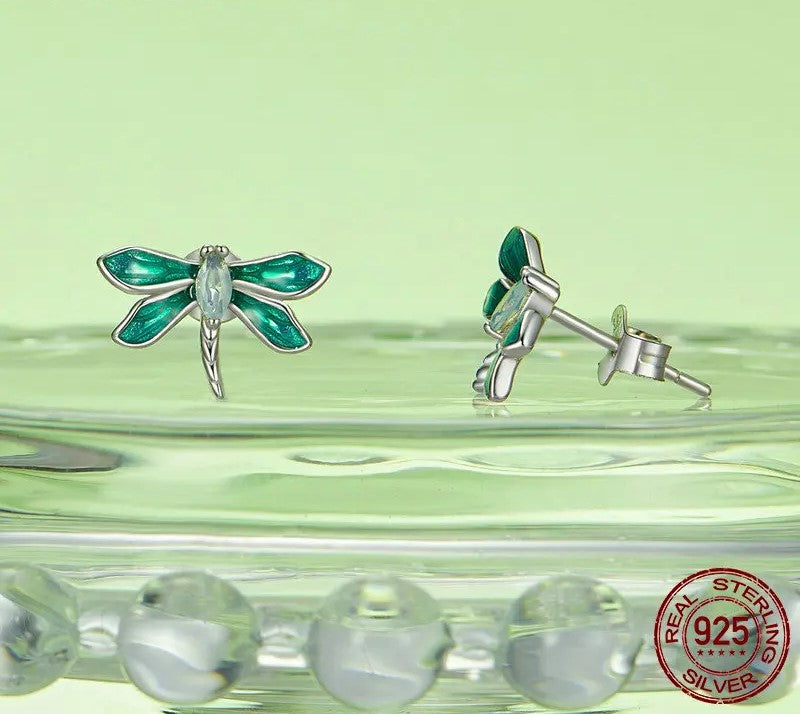 925 Sterling Silver Green Dragonfly Stud Earrings - Shine Bright Store