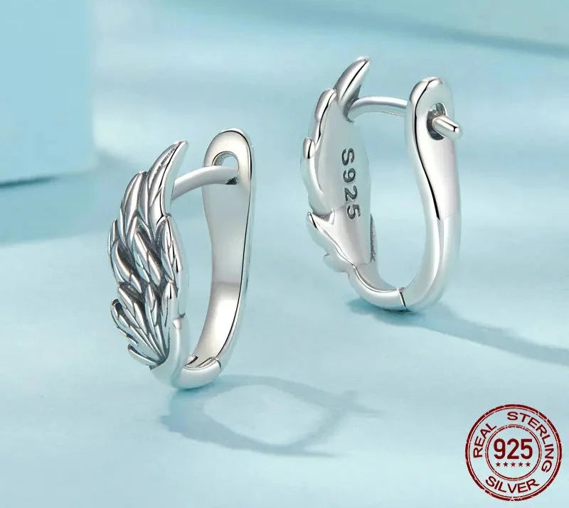 925 Sterling Silver Wing Hoop Earrings