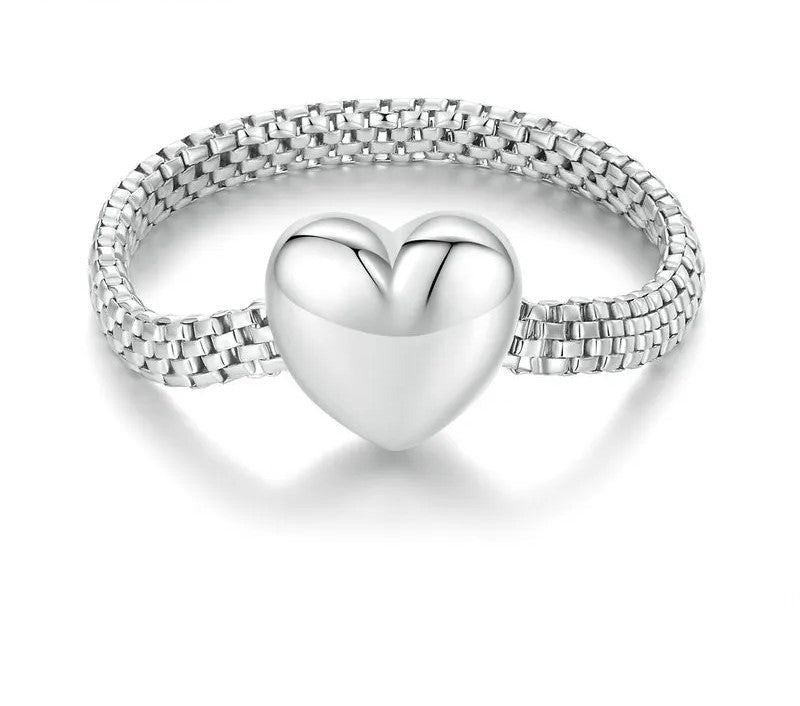 925 Sterling Silver Heart-shaped Chain Ring - TEA LU SHOP
