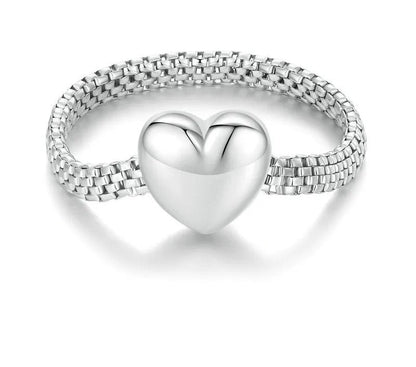 925 Sterling Silver Heart-shaped Chain Ring - TEA LU SHOP