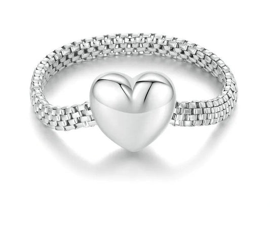 925 Sterling Silver Heart-shaped Chain Ring - TEA LU SHOP