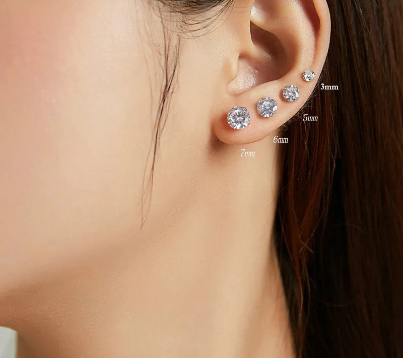 925 Sterling Silver Classic CZ Stud Earrings - TEA LU SHOP