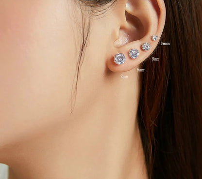 925 Sterling Silver Classic CZ Stud Earrings - TEA LU SHOP