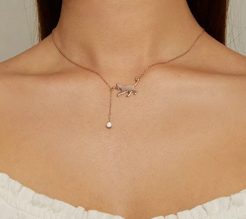 925 Sterling Silver Cute Cat Necklace - TEA LU SHOP