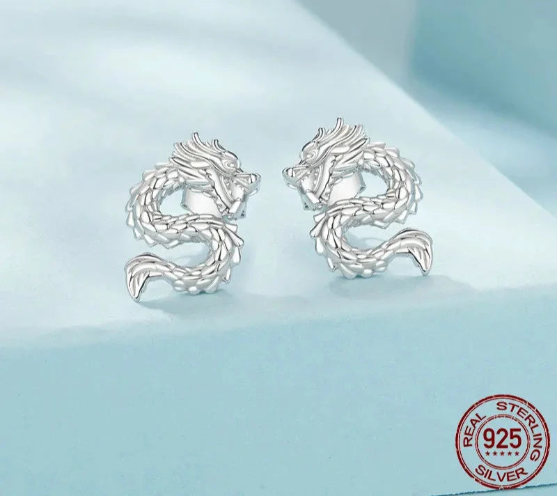925 Sterling Silver Dragon Stud Earrings