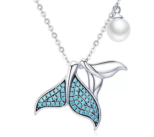 925 Sterling Silver Blue Mermaid Tail Necklace - TEA LU SHOP