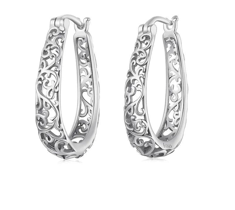 925 Sterling Silver Vintage Hoop Earrings - TEA LU SHOP