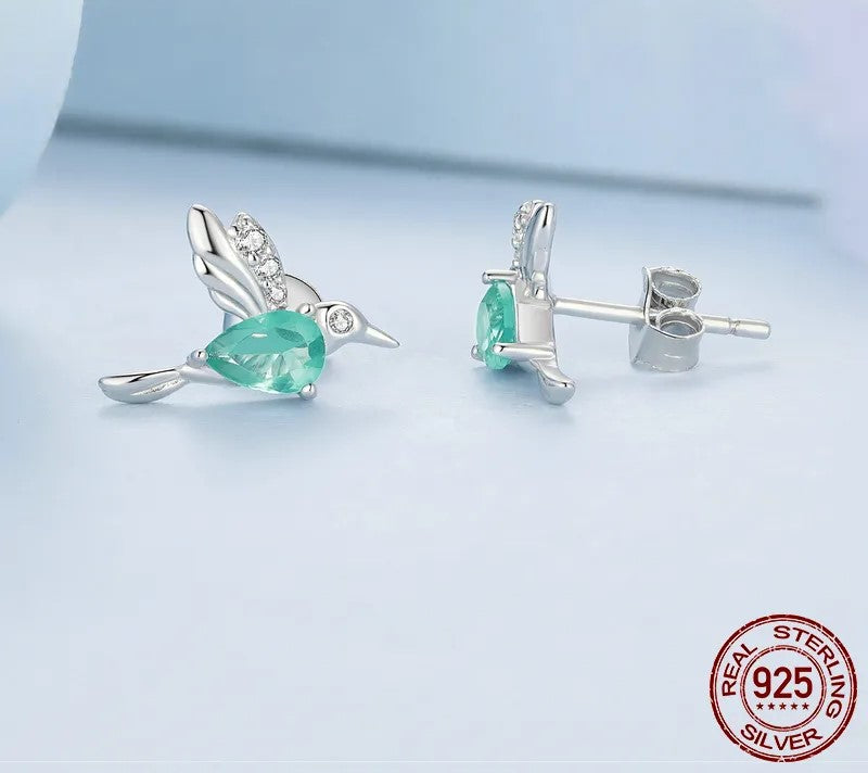 925 Sterling Silver Green Hummingbird Stud Earrings - TEA LU SHOP