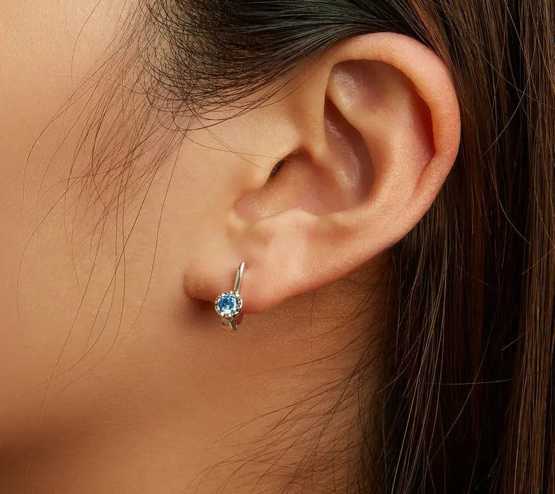 925 Sterling Silver Simple Shiny Blue Zircon Ear Buckles - TEA LU SHOP