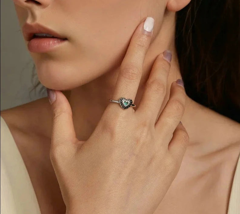 925 Sterling Silver Heart Open Ring