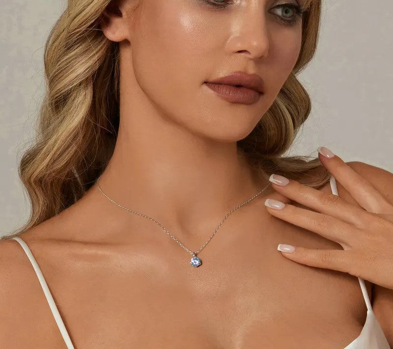 925 Sterling Silver 1CT Blue Moissanite Necklace - Shine Bright Store