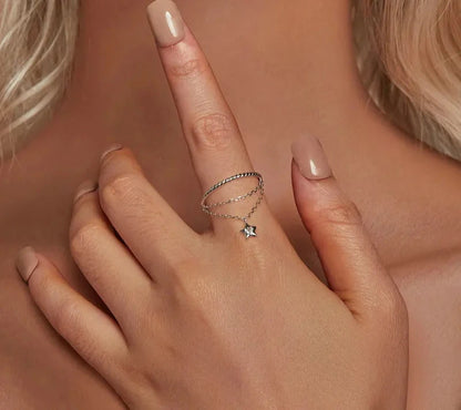 925 Sterling Silver Star Tassel Chain Ring