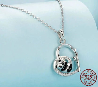 925 Sterling Silver Heart Shape Cute Panda Necklace - TEA LU SHOP