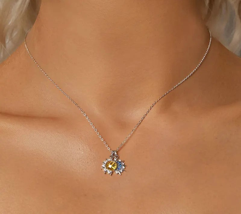 925 Sterling Silver Sun and Moon Pendant Necklace - Shine Bright Store