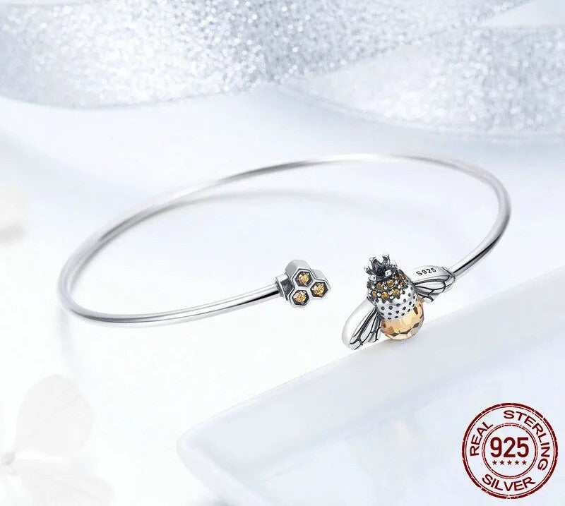 925 Sterling Silver Crystal Yellow Bee Bracelet - TEA LU SHOP