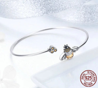 925 Sterling Silver Crystal Yellow Bee Bracelet - TEA LU SHOP