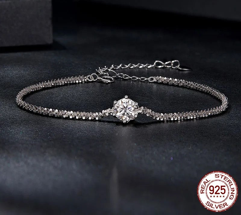925 Sterling Silver Moissanite Bracelet - TEA LU SHOP