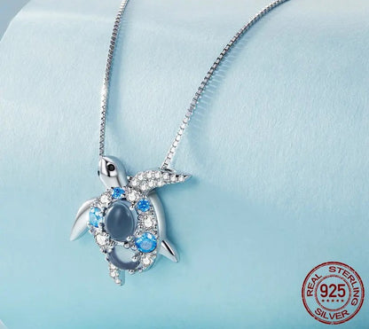 925 Sterling Silver Blue Sea Turtle Necklace - TEA LU SHOP