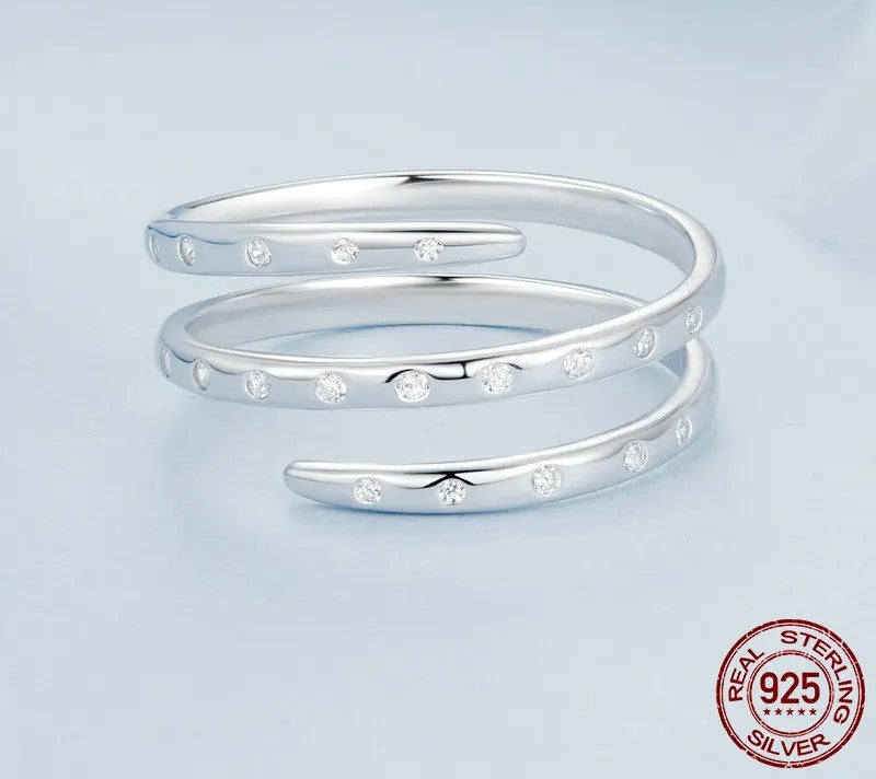 925 Sterling Silver Triple Wrapped Adjustable CZ Ring - Shine Bright Store