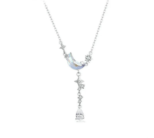 925 Sterling Silver Moon and Star Pendant Necklace - Shine Bright Store