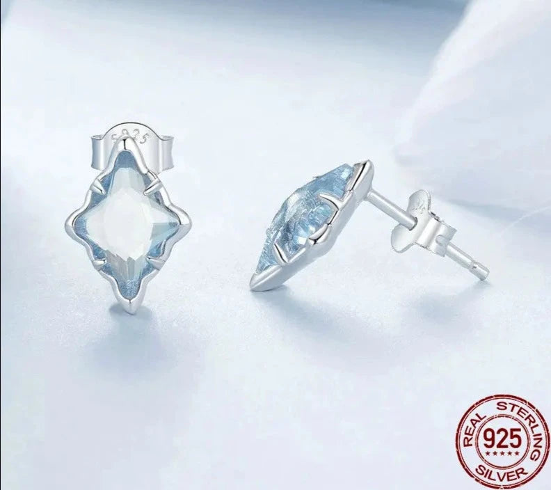 925 Sterling Silver Blue Starry Stud Earrings