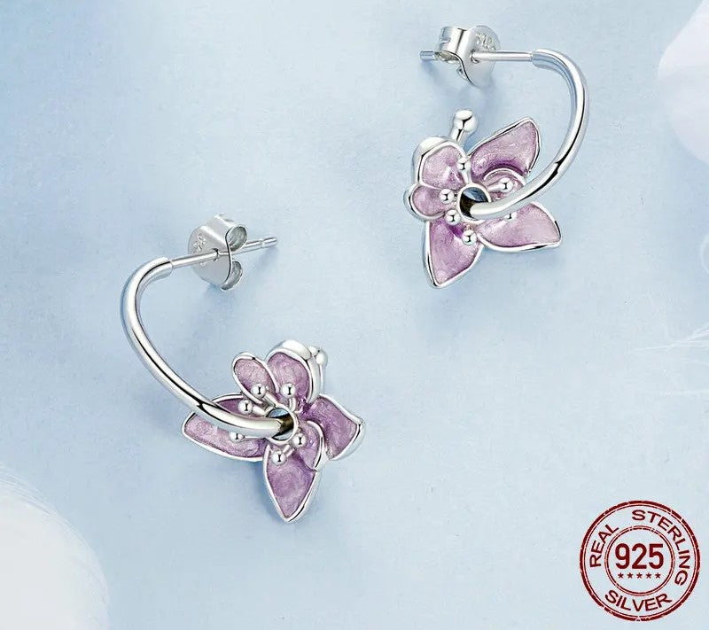 925 Sterling Silver Dainty Purple Flower Earrings - TEA LU SHOP