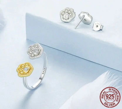 925 Sterling Silver Cute Paw Stud Earrings