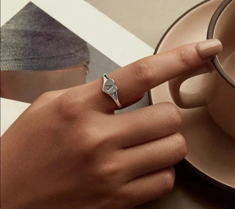 925 Sterling Silver Engraved Initial Letter Open Ring