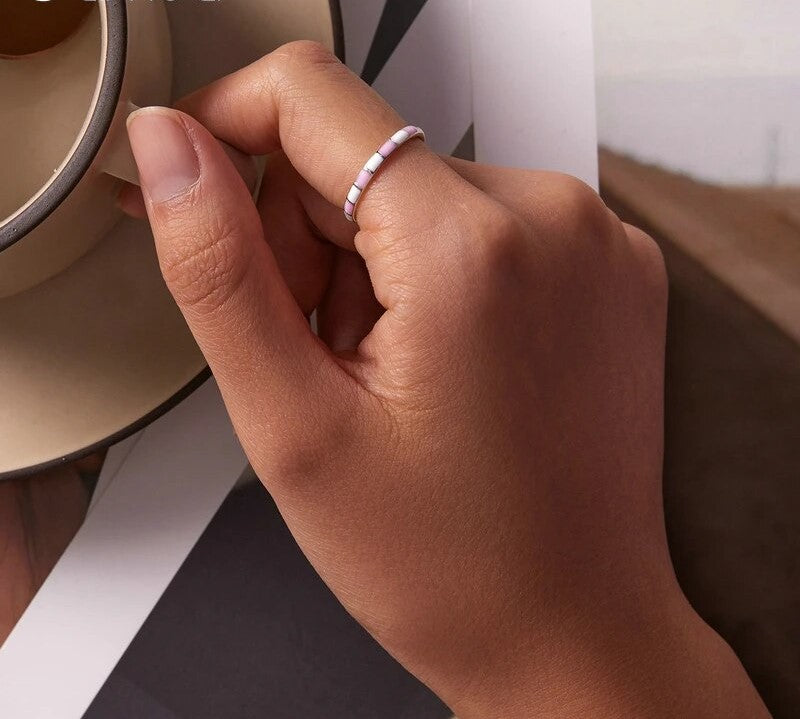 925 Sterling Silver Simple Light Pink Ring - TEA LU SHOP
