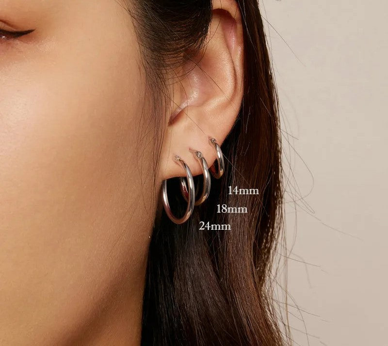 925 Sterling Silver Classic Hypoallergenic Hoop Earrings - TEA LU SHOP