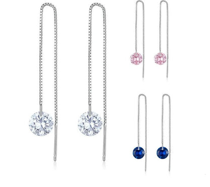 925 Sterling Silver Zircon Drop Dangle Long Earrings - TEA LU SHOP
