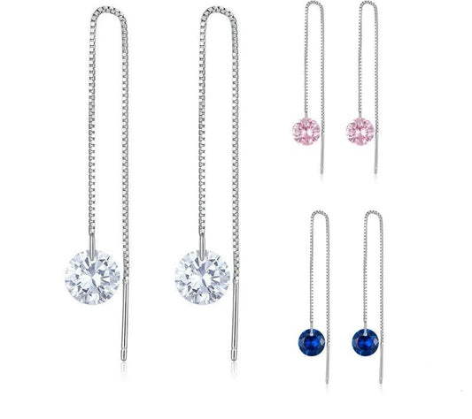 925 Sterling Silver Zircon Drop Dangle Long Earrings - TEA LU SHOP
