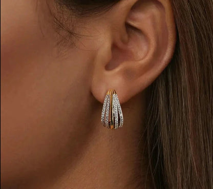Sparkling Two-tone CZ Hoop Earrings