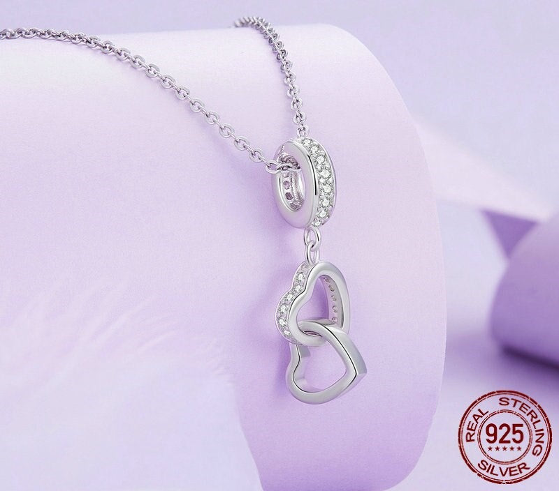 925 Sterling Silver Double Hearts Pendant - TEA LU SHOP