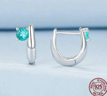 Green Zircons Huggie Hoop Earrings