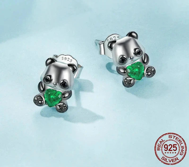 925 Sterling Silver Dainty Panda Stud Earrings