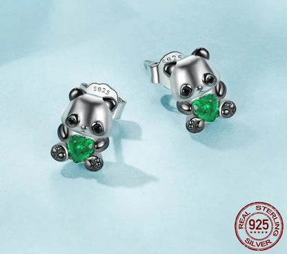 925 Sterling Silver Dainty Panda Stud Earrings