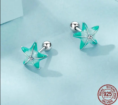 925 Sterling Silver Blue Starfish Stud Earrings