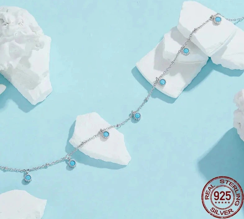 925 Sterling Silver Turquoise Bead Necklace